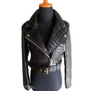 Black Snakeskin Women Motorcycle Jacket